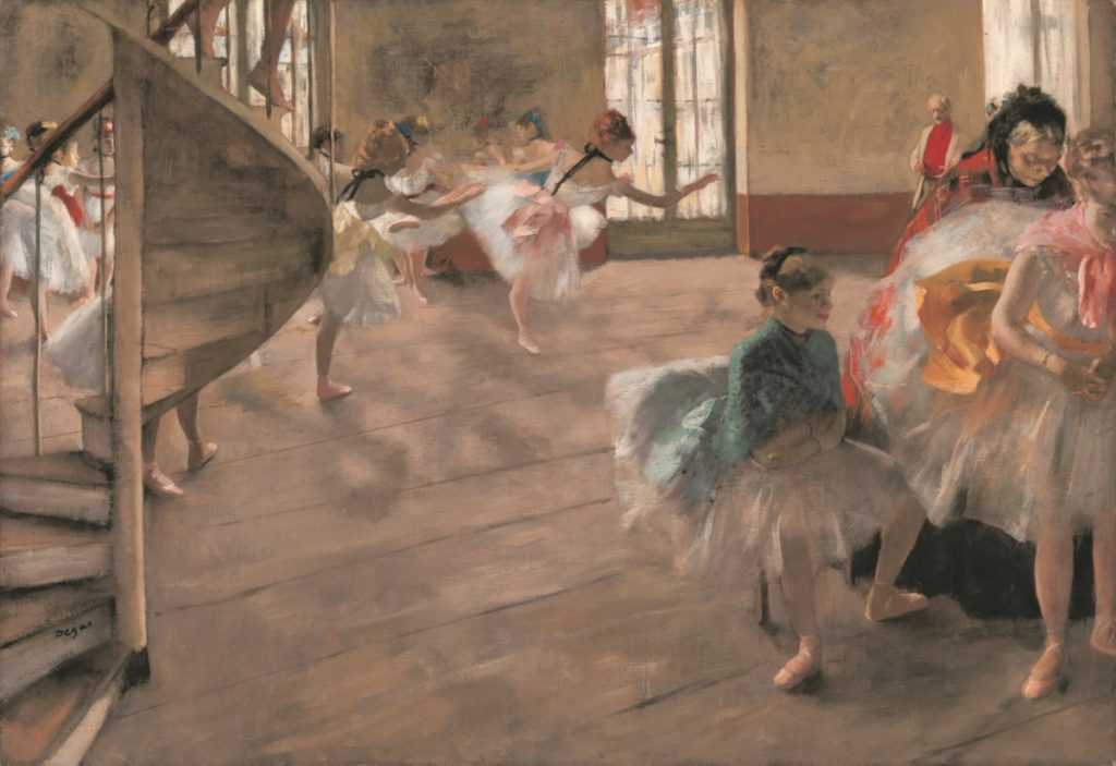 35.246 PAINTINGS painting The Rehearsal Degas, Edgar Hilaire Germain (1834 - 1919, French) France, Paris, L'Opera (place depicted) circa 1874 oil on canvas French framed: 778 mm x 1048 mm x 110 mm; unframed: 777 mm x 1047 mm x 110 mm Painting entitled 'La Repetition', depicting a rehearsal scene, by Hilaire Germain Edgar Degas
